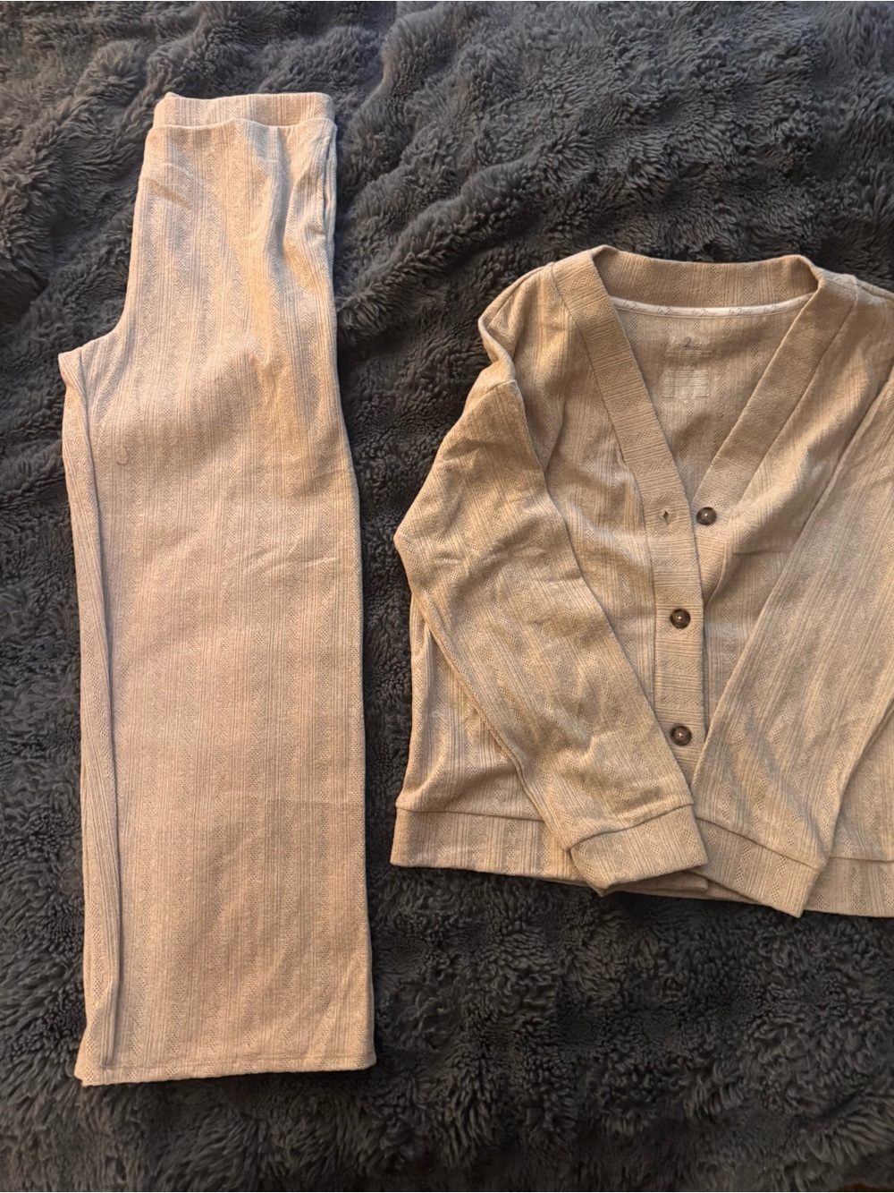 Live 2 Lounge XL Beige Pointelle Knit Cardigan Wide Leg Pant Set NWOT